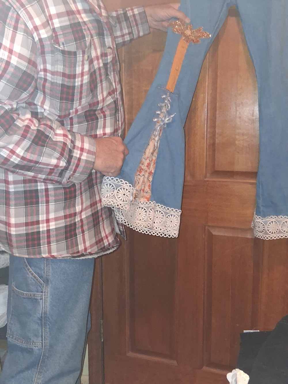 Just Had To,........Women's Blue Denim Flare Jeans with Lace Trim